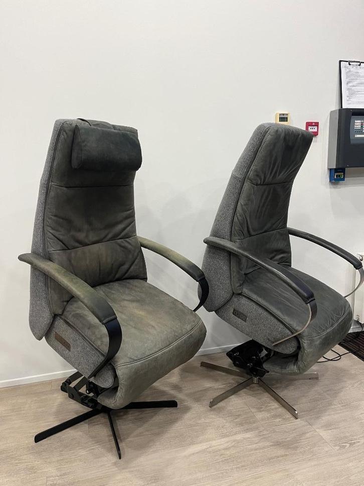 2 Prominent Humberto E100 Groen Grijs Relaxfauteuil Sta Op M, Huis en Inrichting, Fauteuils, Zo goed als nieuw, Leer, Stof, Minder dan 50 cm