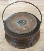 Antieke ronde warmwater stoof, hout en koper ø 27 cm, Antiek en Kunst, Ophalen of Verzenden