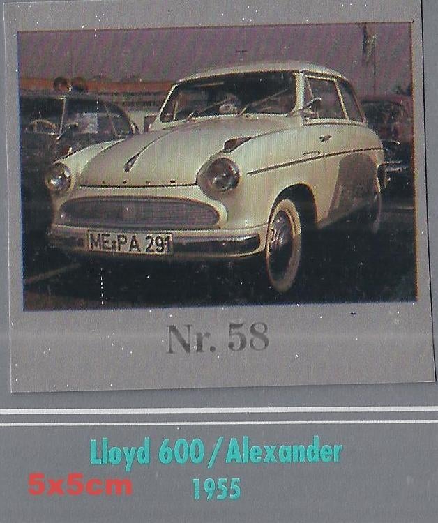 Vp58 verzamelplaatje lloyd 600 / alexander ----- 1955, Ophalen of Verzenden, Zo goed als nieuw, Auto's