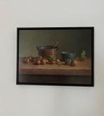 Schilderij stilleven mispels pan en schaal. Hans Habraken.