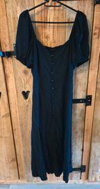 Zwarte sexy midi jurk met pofmouwtjes maat L, Verzenden, Maat 42/44 (L), Zwart, Onder de knie