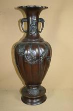 Grote antieke Chinees / Japans bronzen vaas met vogels 46 cm, Antiek en Kunst, Ophalen of Verzenden
