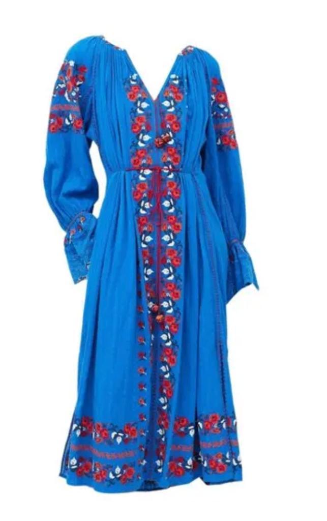 Ulla Johnson Filia Embroidered Belted Floral Midi Dress, Kleding | Dames, Jurken, Zo goed als nieuw, Maat 38/40 (M), Blauw, Onder de knie