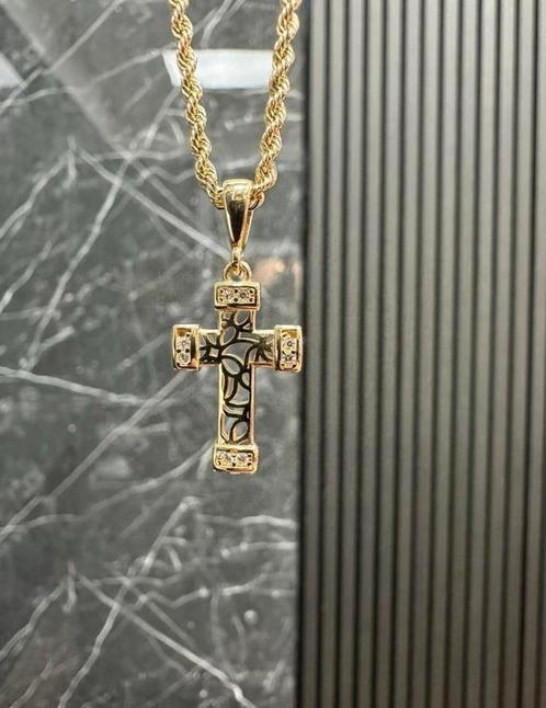 14K gouden rope ketting + kruis / 50cm, Sieraden, Tassen en Uiterlijk, Kettingen, Nieuw, Goud, Goud, Ophalen of Verzenden