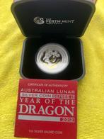 Australië 🇳🇿1 Ounce Gilded Dragon 🐉2012. Lunar 2., Ophalen of Verzenden, Zilver