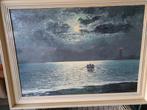 Schilderij: Nachtelijke scène met roeiboot, Antiek en Kunst, Ophalen of Verzenden