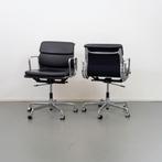 16x Vitra EA 217 bureaustoel Soft Pad Zwart leer - Chroom, Ergonomisch, Zo goed als nieuw, Zwart, Bureaustoel