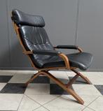 60 jaren Ingmar Relling  zwart leren wip fauteuil Westnofa, Huis en Inrichting, Fauteuils, Ophalen, Vintage, 75 tot 100 cm, 50 tot 75 cm