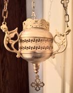 Antiek goudverguld koper godslampje met engelen kopjes, Antiek en Kunst, Antiek | Religie, Ophalen of Verzenden