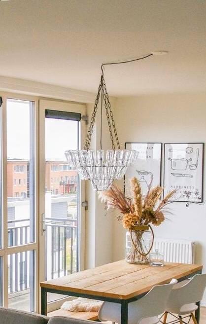 Kroonluchter met melkflesjes, Huis en Inrichting, Lampen | Kroonluchters, Zo goed als nieuw, Glas, Ophalen of Verzenden
