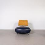 1x Leolux Pallone Fauteuil Blauw Leer/Geel Suède - Chroom, Huis en Inrichting, Niet ingevuld, Metaal, Gebruikt, Niet ingevuld