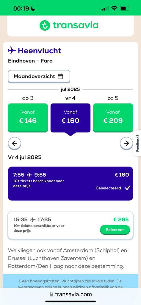 Transavia vliegticket Eindhoven Faro 4 - 11 juli + koffer, Tickets en Kaartjes, Trein, Bus en Vliegtuig, Eén persoon, Met bestemming of datum