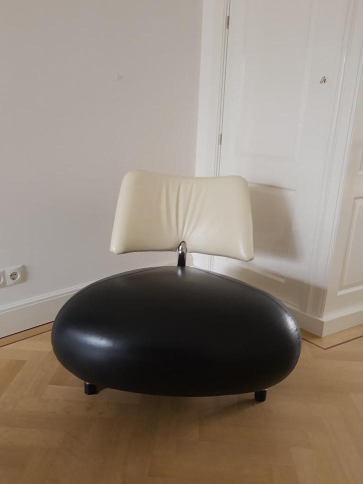 Leolox Pallone Pa zwart-ivoire wapiti leer, Huis en Inrichting, Fauteuils, Zo goed als nieuw, Leer, Minder dan 50 cm, Ophalen