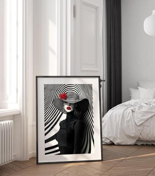 Unieke XXL Glasschilderijen | Classy Striped Woman - 6 sizes, Huis en Inrichting, Woonaccessoires | Schilderijen, Tekeningen en Foto's