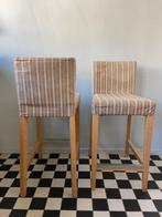 4 barkrukken/hoge stoelen van hout en met gestreepte stof, Ophalen, Gebruikt, Met voetsteun, 60 tot 90 cm