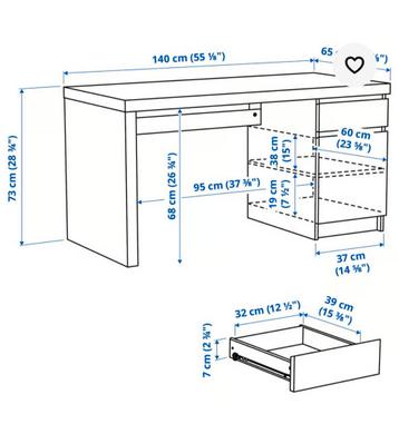 Ikea Malm Bureau - Wit - afbeelding 3