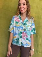 Vintage blouse - maat 38/M - Hawaii - roze bloemen - 90's, Maat 38/40 (M), Blauw, ?, Le Frog