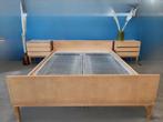 vintage mid century licht hout bed nachtkastjes slaapkamer, Huis en Inrichting, Slaapkamer | Bedden, Ophalen, Gebruikt, Bruin