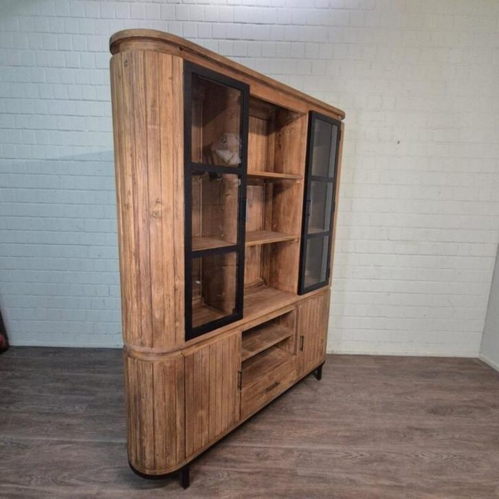 26381 Vitrine Boekenkast Ovaal Teak 1,80 m, Huis en Inrichting, Kasten | Overige, Nieuw, Ophalen
