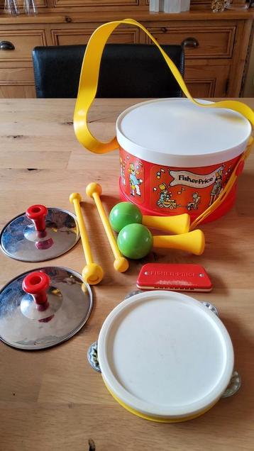 Vintage Fisher-Price Marching Band 921 trommel stok bekkens. beschikbaar voor biedingen