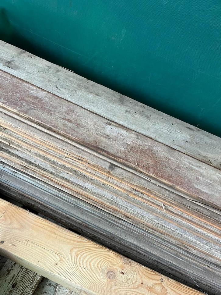 Oude Grenen Vloerplanken met Mes & Groef, Doe-het-zelf en Verbouw, Hout en Planken, Gebruikt, Plank, Grenen, Minder dan 200 cm