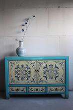 Unieke Oosterse Kast Hout Vintage Blauw Wit Chinees Dressoir, 100 tot 150 cm, Nieuw, Ophalen of Verzenden, Minder dan 100 cm