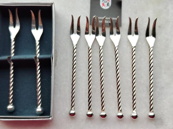 8 Verzilverde Borrelhapjes Vorkjes met Getorste Steel, Antiek en Kunst, Antiek | Bestek, Ophalen of Verzenden
