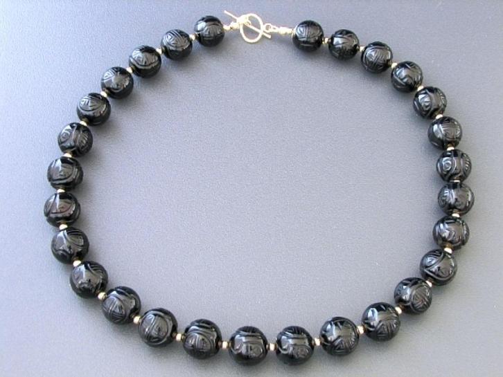 ONYX (14 MM) ketting oorhanger/set, Sieraden, Tassen en Uiterlijk, Kettingen, Nieuw, Zwart, Met edelsteen, Verzenden