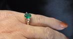 Gouden Vintage ring  edelsteen smaragd en diamant. 2025/652, Ophalen of Verzenden, Goud, Ring
