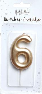 Nummer Kaars - Goud 6 - 6cm, Verzenden, Nieuw, Versiering, Overige