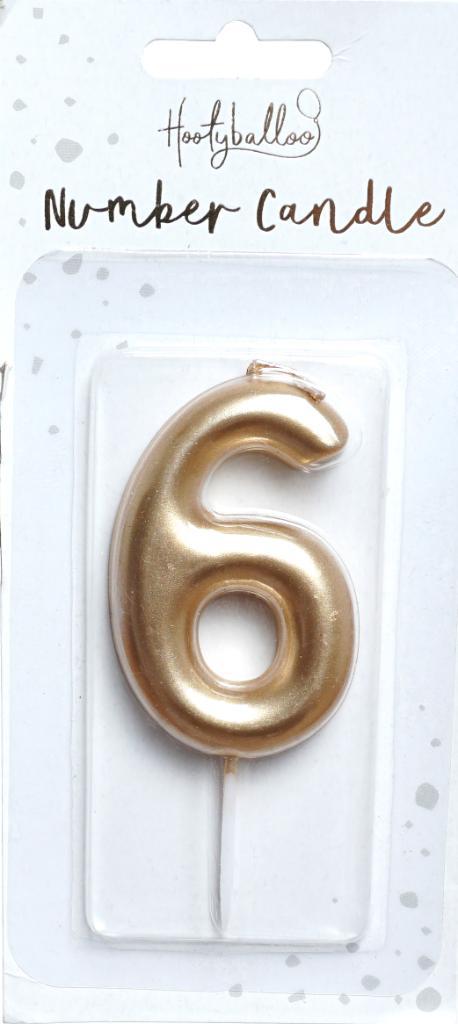 Nummer Kaars - Goud 6 - 6cm, Hobby en Vrije tijd, Feestartikelen, Nieuw, Versiering, Overige, Verzenden