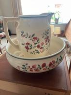 Brocante Waskom met Kan - Bloemmotief Aardewerk Serviesje, Ophalen