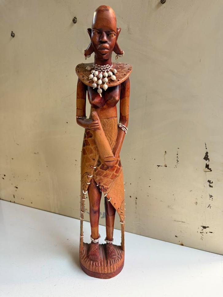 Houten beeld Afrikaanse vrouw, Antiek en Kunst, Kunst | Beelden en Houtsnijwerken, Ophalen of Verzenden
