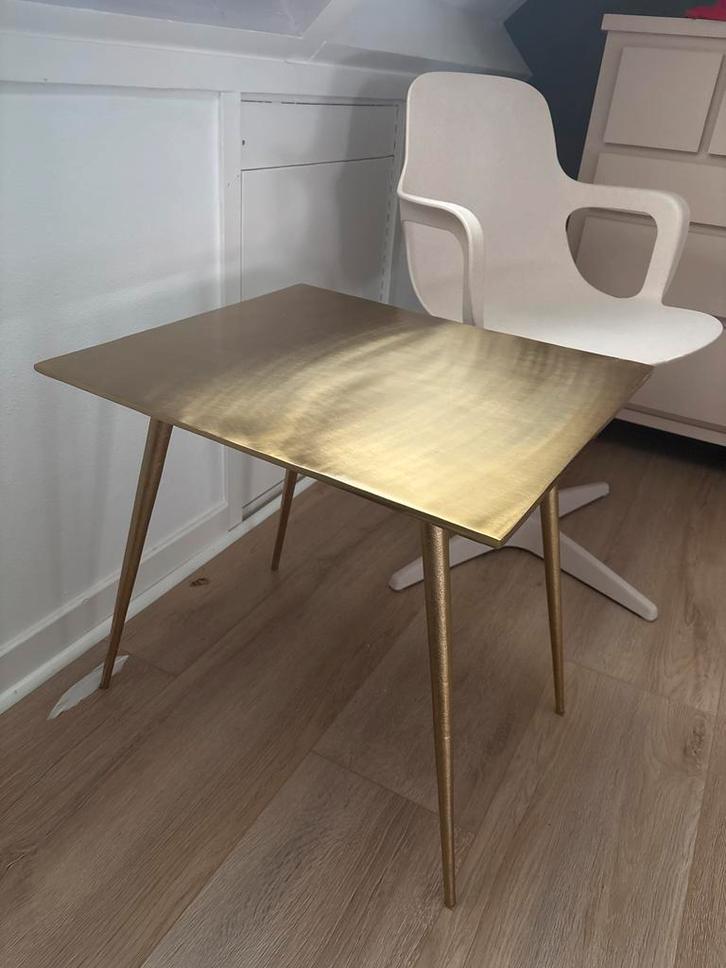 Goudkleurig Bijzettafeltje, Huis en Inrichting, Tafels | Bijzettafels, Gebruikt, Vierkant, Minder dan 45 cm, Minder dan 55 cm