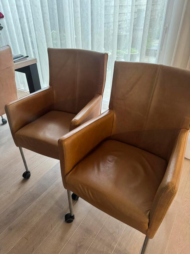 Leren eetkamerstoelen, Huis en Inrichting, Stoelen, Gebruikt, Vijf, Zes of meer stoelen, Leer, Bruin, Ophalen