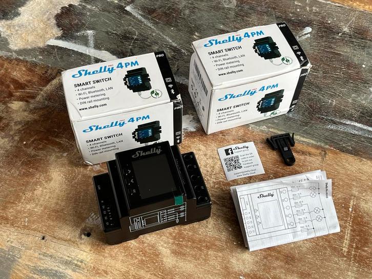 Shelly Pro 4PM Smart Switch, Doe-het-zelf en Verbouw, Elektra en Kabels, Nieuw, Schakelaar, Ophalen of Verzenden