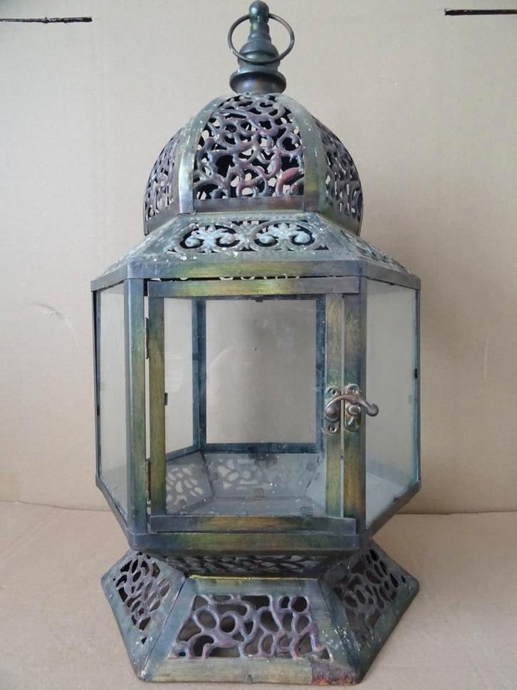 Vintage Marokkaanse hanglamp lantaarn glas in lood stijl51cm, Antiek en Kunst, Curiosa en Brocante, Ophalen of Verzenden