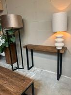 sidetable oud hout stalen U poten gecoat, 100 tot 150 cm, Verzenden, Nieuw, 25 tot 50 cm