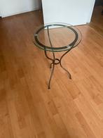 Glazen bijzettafel met metalen frame, Huis en Inrichting, Tafels | Bijzettafels, Ophalen, Minder dan 55 cm, Gebruikt, Rond
