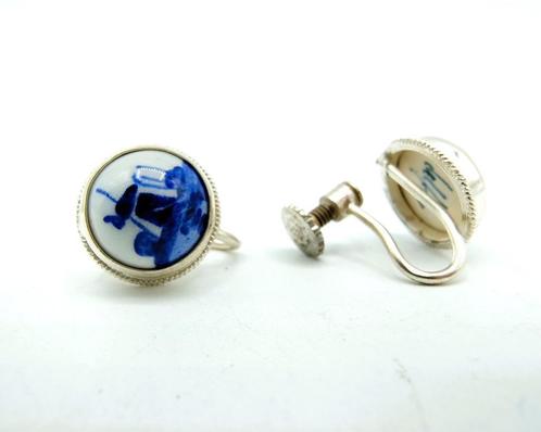 Zilveren oorbellen, Delfts blauw, schroefsluiting, Sieraden, Tassen en Uiterlijk, Oorbellen, Nieuw, Hangers, Zilver, Blauw, Verzenden
