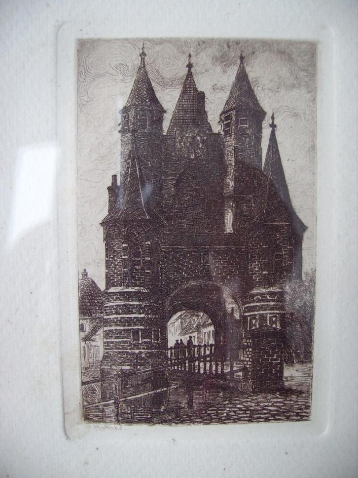 Gravure Amsterdamse Poort  Haarlem, Antiek en Kunst, Kunst | Etsen en Gravures, Ophalen