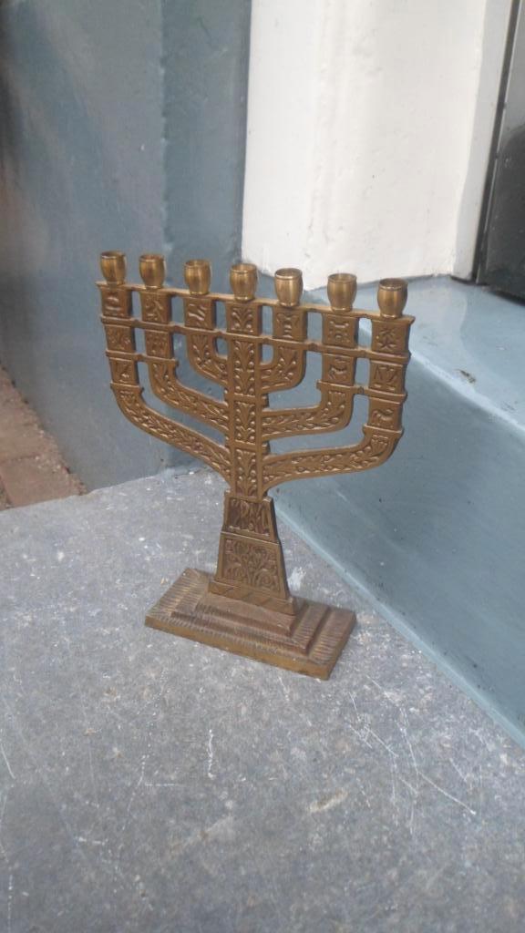 Authentieke Menora / tafelkandelaar Joodse kandelaar 17,5 cm, Antiek en Kunst, Antiek | Religie, Ophalen of Verzenden