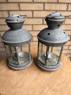 2 Zinken Windlichtjes met Sterren, Gebruikt, Ophalen of Verzenden, Metaal, Grijs