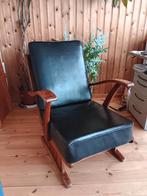 Mid century Rookstoel met Lederen Bekleding, Huis en Inrichting, Fauteuils, Ophalen, Gebruikt, Vintage, 75 tot 100 cm