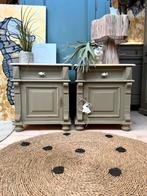 2 vintage nachtkastjes ladekast halkastje buikkastje taupe, Ophalen, 25 tot 50 cm, Minder dan 100 cm