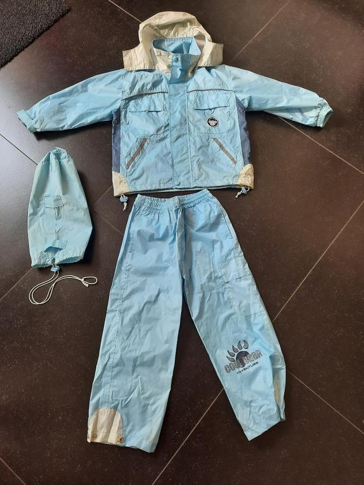 Regenpak lichtblauw, maat 104 (jas, broek, in zakje), Kinderen en Baby's, Kinderkleding | Maat 104, Zo goed als nieuw, Jongen of Meisje