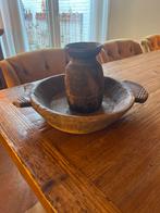 Nepalese pot met houten trog - decoratief, Ophalen of Verzenden