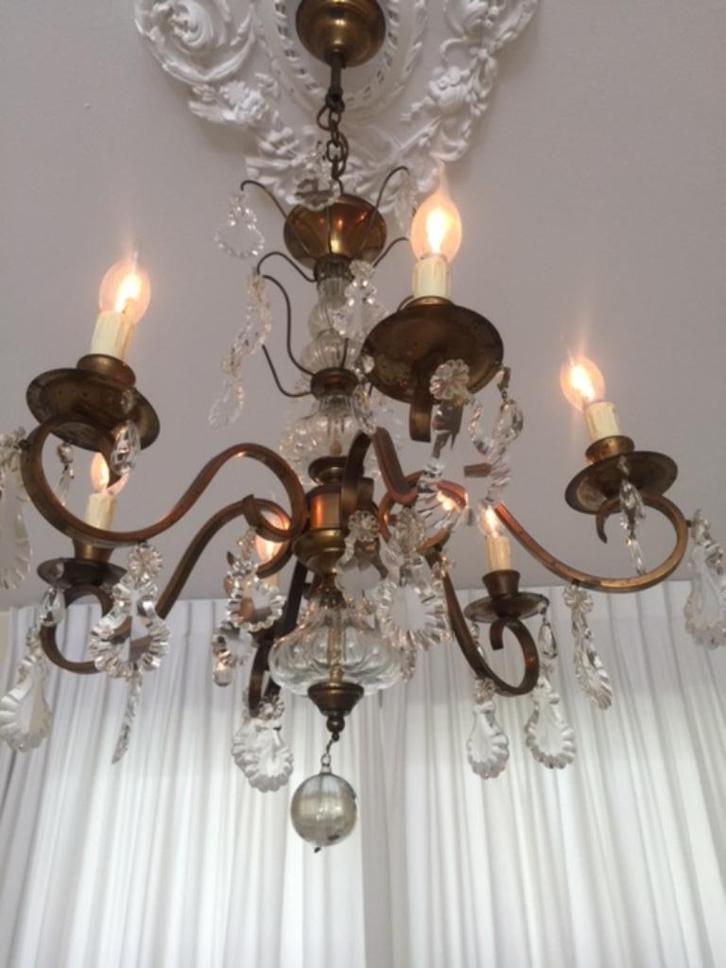 Mooie ANTIEKE BOHEEMSE KROONLUCHTER met dimbare lampen!, Huis en Inrichting, Lampen | Kroonluchters, Gebruikt, Overige materialen