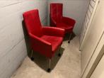 Rood leren stoeltjes op wieltjes, Huis en Inrichting, Fauteuils, Ophalen, Gebruikt, 75 tot 100 cm, 50 tot 75 cm