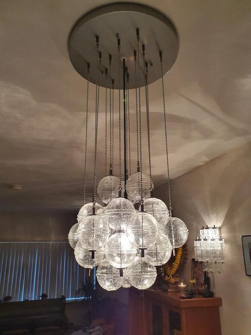 Raak hanglamp (24 bolletjes kristalglas), Huis en Inrichting, Lampen | Hanglampen, Zo goed als nieuw, 75 cm of meer, Ophalen